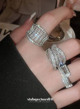 镂空跨境批发精致指环镶钻高级感戒指手饰设计感开口时尚麦穗小众