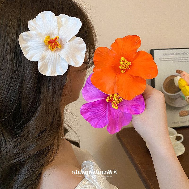 海边度假风仿真扶桑花发夹时尚
