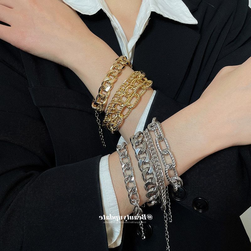 欧美跨境金属链条手链套装简约时尚个性潮流百搭手环2025新款手饰