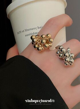 不规则褶皱圆球开口戒指欧美ins