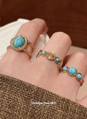 18真金电镀圆形石头开口戒指波