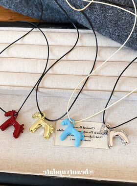 小众滴油项链颈链童趣休闲百搭毛衣链批发设计感可爱小马简约吊坠