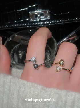 18真金电镀锆石爱心开口戒指欧美