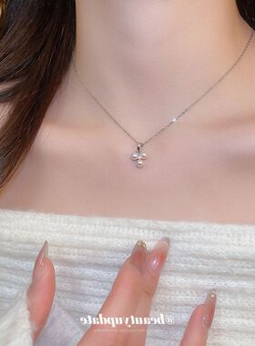 不锈钢锆石珍珠吊坠项链简约百搭