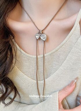 爱心高级感韩系轻奢毛衣链气质百搭项链简约吊坠日常锆石ins颈链