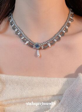 民族风花边水滴珍珠项链新中式复古优雅气质锁骨链日常百搭颈链女