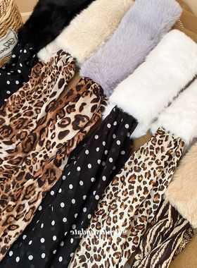 美式复古豹纹毛领飘带围巾轻奢高级感冬季保暖护颈防风百搭围脖女