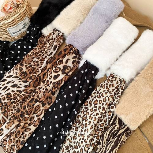 美式复古豹纹毛领飘带围巾轻奢高级感冬季保暖护颈防风百搭围脖女