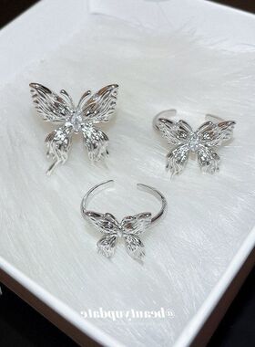 锆石不规则褶皱蝴蝶开口戒指韩国