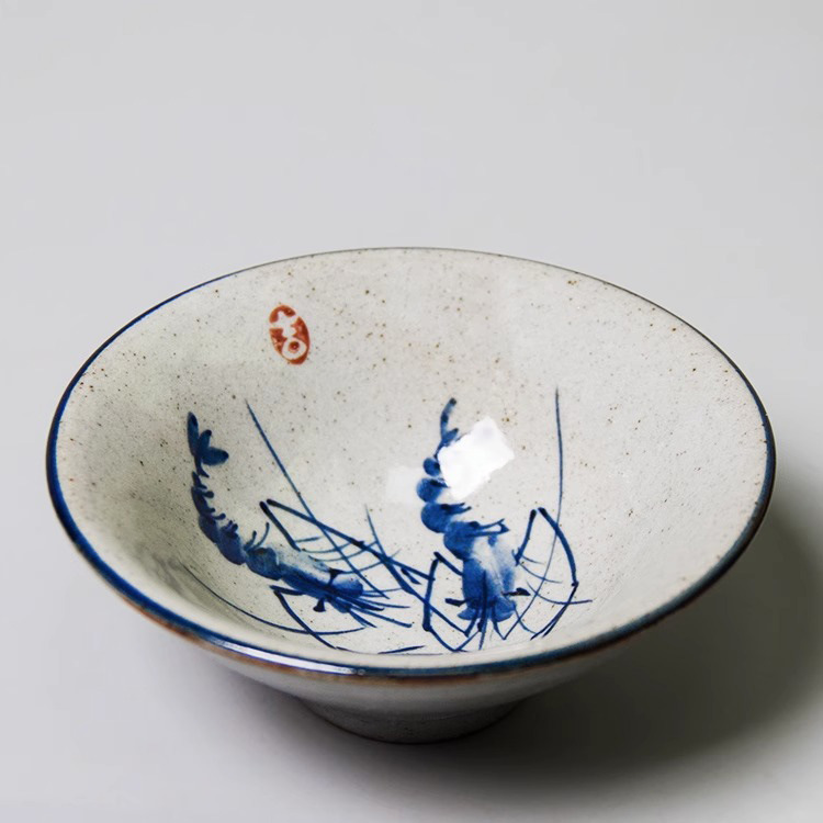 纯手工粗陶斗笠杯手绘复古茶杯