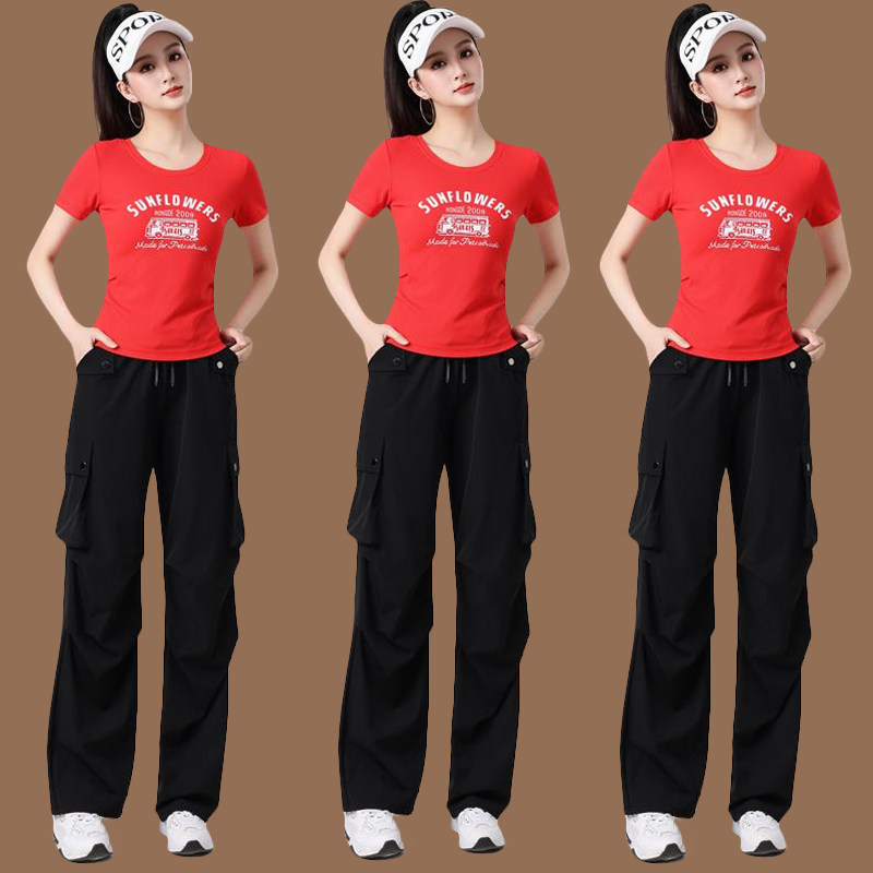 2026广场舞服装套装新款印花时尚圆领短袖夏季运动健身跳舞蹈衣服
