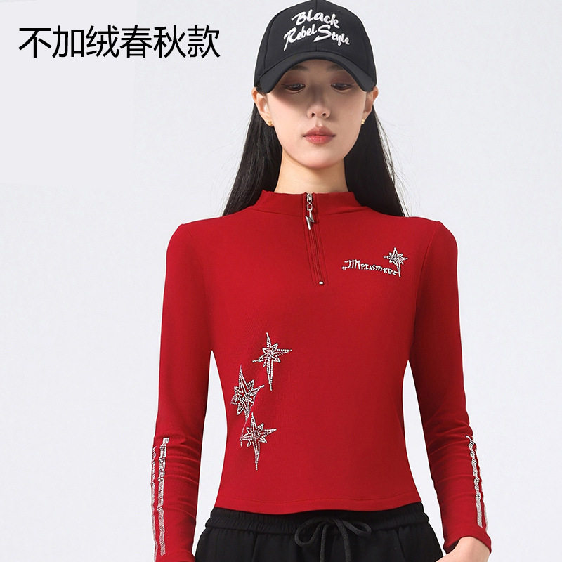 杨丽萍广场舞服装新款镶钻上衣棉半拉链弹力加绒长袖冬季舞蹈衣服