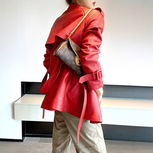 韩版 真皮皮衣时尚 绵羊皮收腰系带 秋季 今年流行特惠2025海宁新款