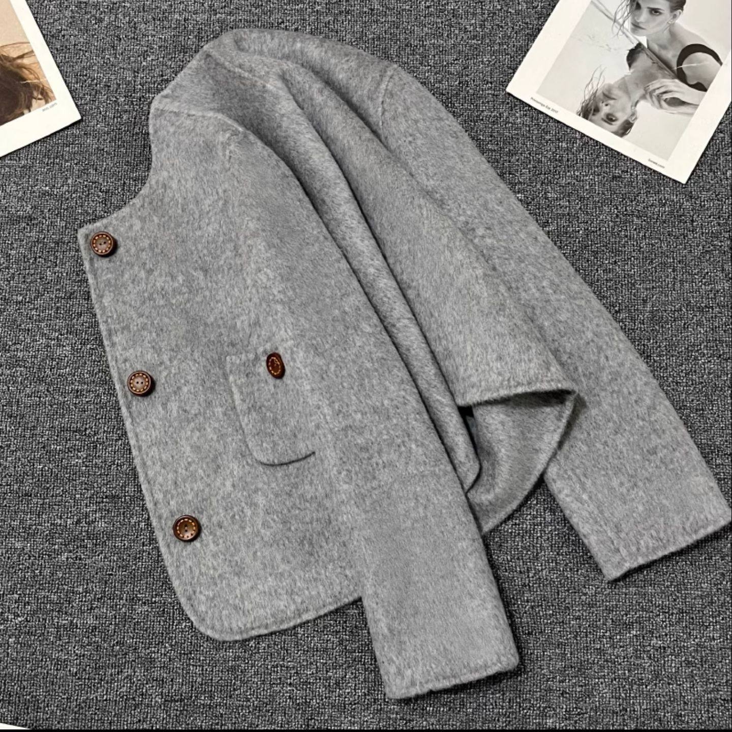 今年流行特惠灰色短款双面羊绒大衣西装外套女2025年新款秋冬流行,女装/女士精品,毛呢外套,淘宝优惠券,粉丝福利购,淘宝优惠卷
