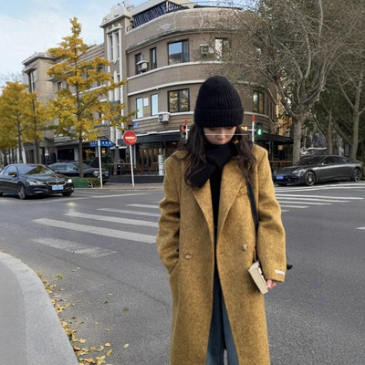 今年流行特惠【日光岛屿】双面羊绒大衣中长款正肩西装领气质羊毛