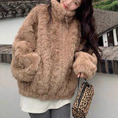 今年流行特惠韩系立领皮毛一体短款 外套女2025秋冬新款 宽松加厚