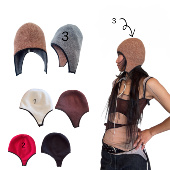 雀斑脸2026AW秋冬新款 100%羊毛针织保暖护耳帽撞色双面戴防风帽