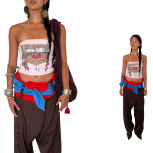 显瘦 修身 雀斑脸民族风复古印花抹胸背心女夏季 新款