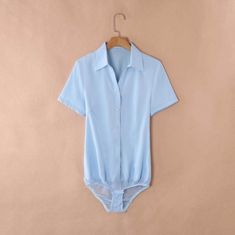 2021新款V领高端蓝色短袖连体衬