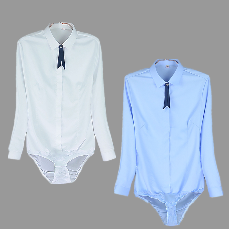 2024秋季高端连体衬衫女职业工作装面试连裤衬衣表演舞蹈白色不透