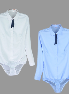 2024秋季高端连体衬衫女职业工作装面试连裤衬衣表演舞蹈白色不透