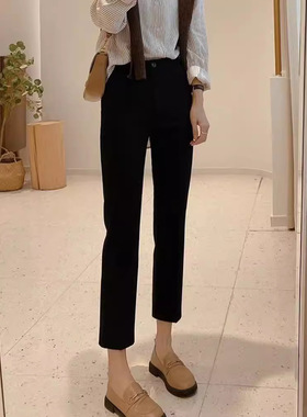 烟管裤女八分小个子2025春夏新款夏季高腰显瘦黑色七分直筒抗皱