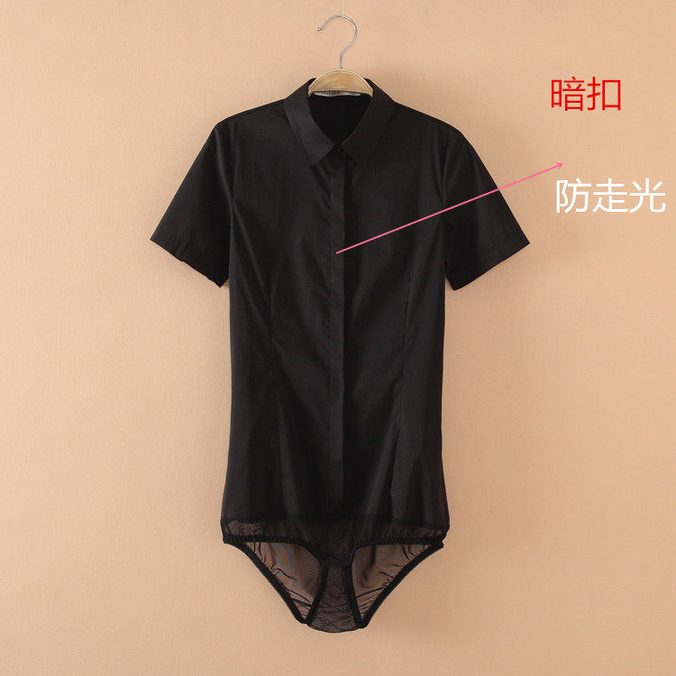 弹力防走光时尚新款职业OL女装修身显瘦长短袖连体衬衫连裤衬衣