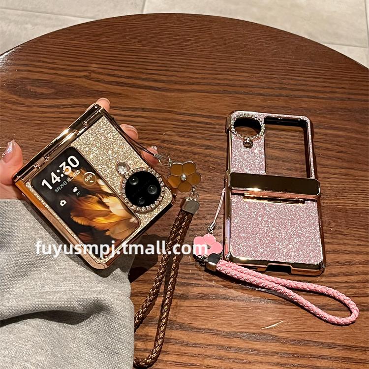 复宇 适用OPPOFindN3Flip手机壳折叠屏新款oppo find n3 flip女镶钻山茶花手链网红磨砂闪粉铰链全包保护套潮