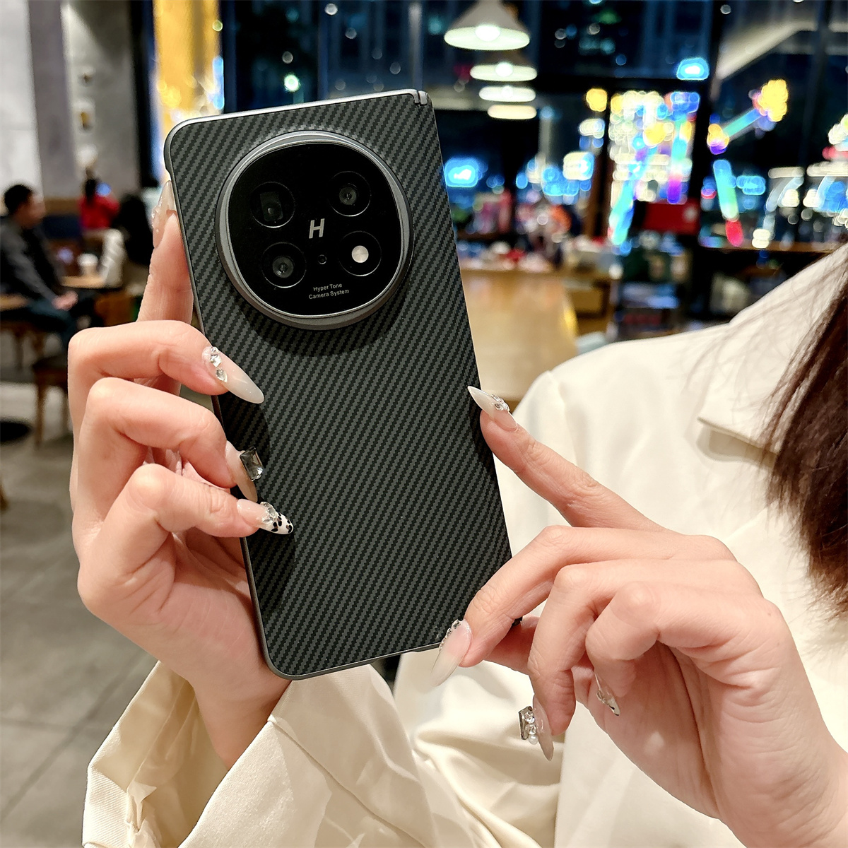 适用oppofindn5手机壳折叠屏男女新款碳纤维纹理OPPOFindN5时尚全包防摔硬壳商务奢华高级轻薄皮质中轴保护套