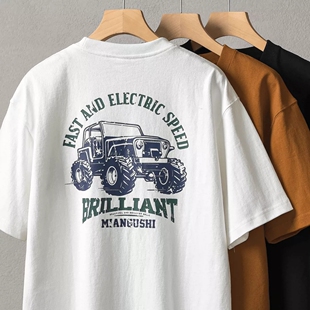 青少年宽松百搭重磅纯棉情侣半袖 T恤男女款 上衣 港风印花短袖 夏季