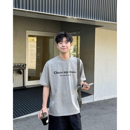 美式复古灰色重磅纯棉短袖T恤男生夏季2026新款宽松小众圆领上衣