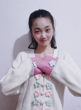 2022秋季新款V领花朵甜美可爱保暖开衫毛衣女