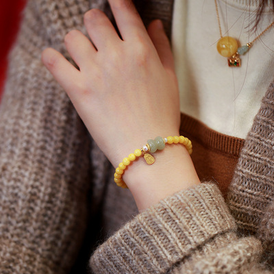 XKDDCT天然蜜蜡单圈手链和田玉好