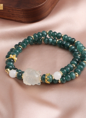 XKDDCT蓝水算盘珠双圈水晶手链女