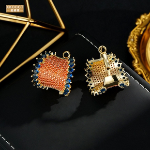 XKDDCT奢华重工橙色拱形彩宝大耳环银针高级感名媛风耳饰品fYCXu
