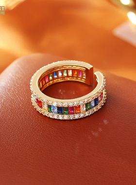 XKDDCT爆款彩色锆石开口戒指轻奢