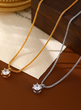 XKDDCT真金电镀皇冠锆石个性项链