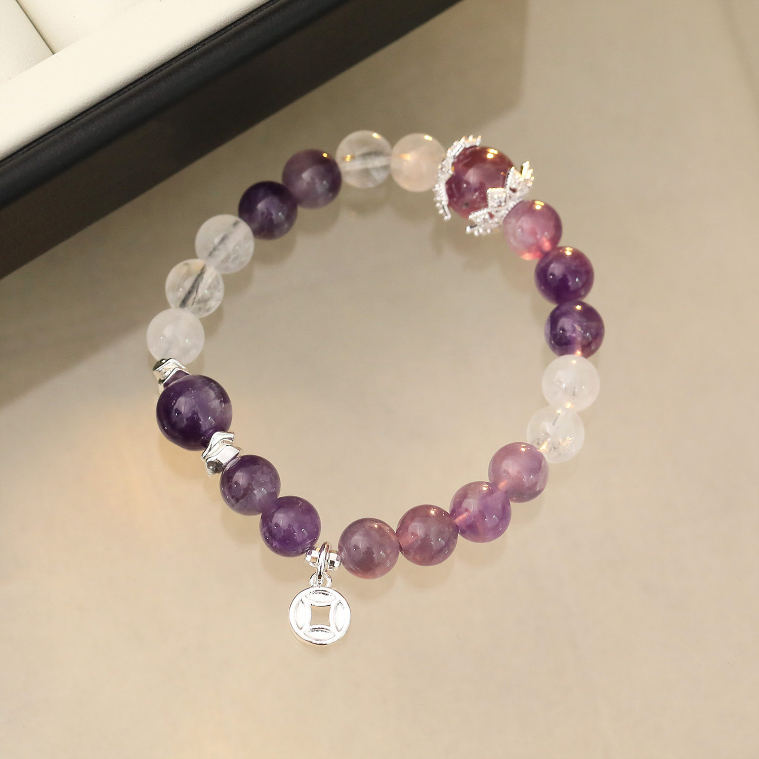 XKDDCT天然紫水晶大颗粒经典圆珠手链时尚原创爆款手串显气质女款