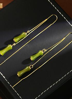 AXKECT富贵竹节长款流苏耳环中国风气质古典仙气耳坠2026耳饰品铜