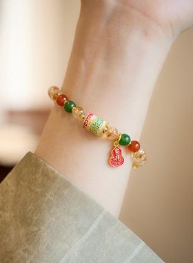 XKDDCT天然6MM黄手链女五条经吉