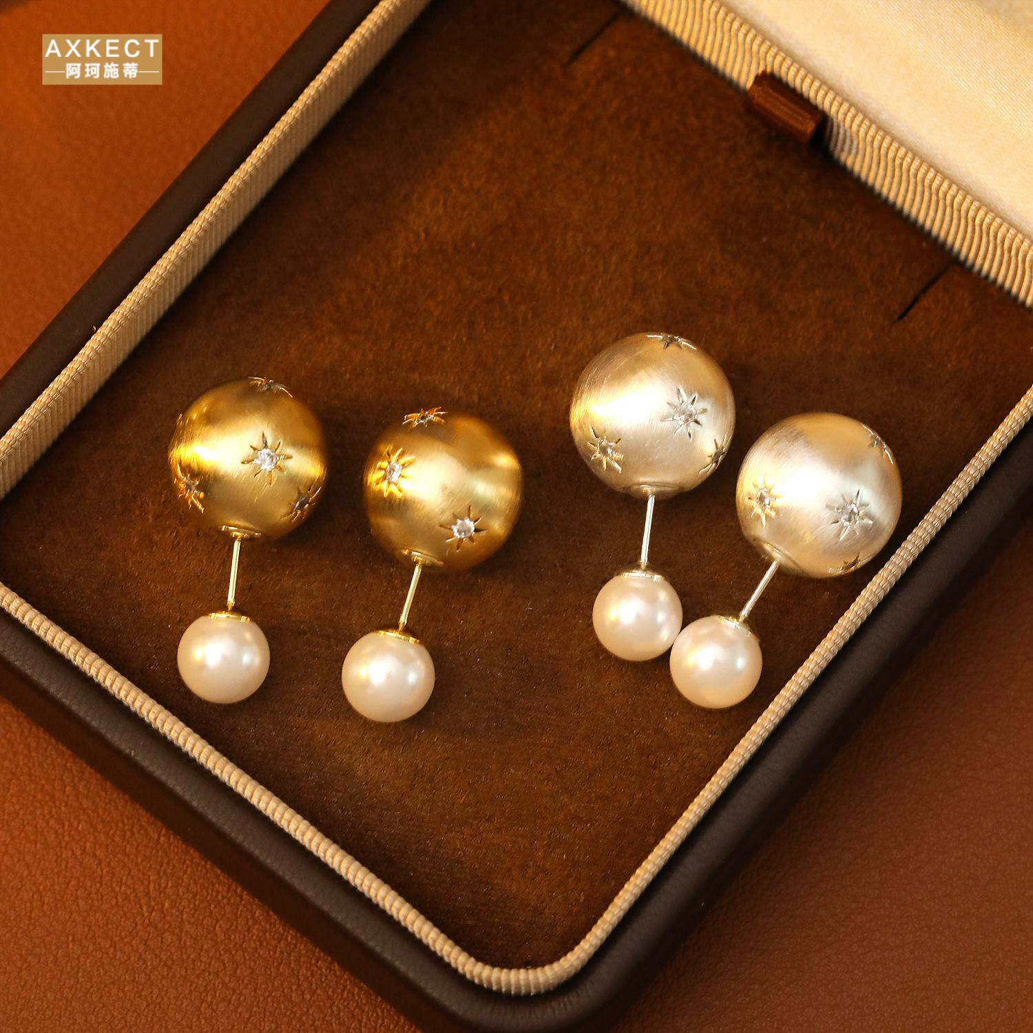 AXKECTS925银针拉丝星芒18金法式