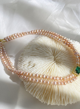 XKDDCT天然淡水珍珠项链法式复古