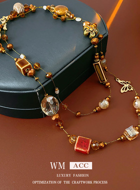 XKDDCT咖色陶瓷几何简约项链秋冬