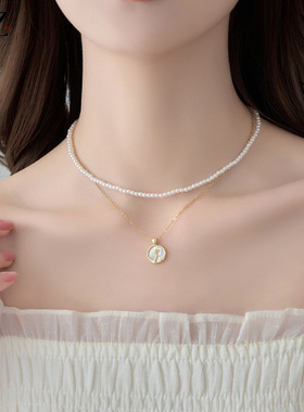 XKDDCT双层叠戴仿珍珠项链玫瑰花