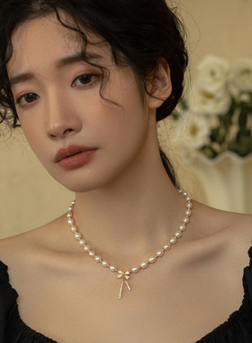 XKDDCT甜美蝴蝶结吊坠淡水珍珠项