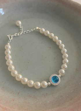 XKDDCT海蓝宝厚银电泳手链轻奢小