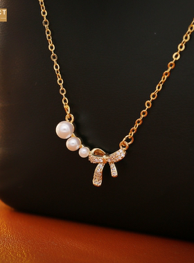 XKDDCT蝴蝶结珍珠项链高级感简约