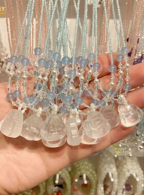 XKDDCT水晶百搭项链气质蓝淡水珍