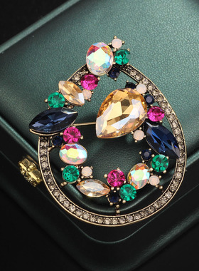 XKDDCT高档大衣花饰品水晶复古日女士水钻韩胸多彩胸针西服全新H