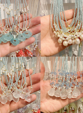 XKDDCT天然水晶百搭项链气质蓝淡